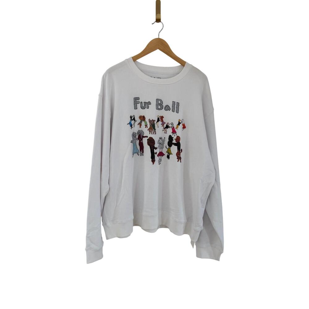 NEW UNFORTUNATE PORTRAIT unisex fur ball crewneck sweatshirt in white